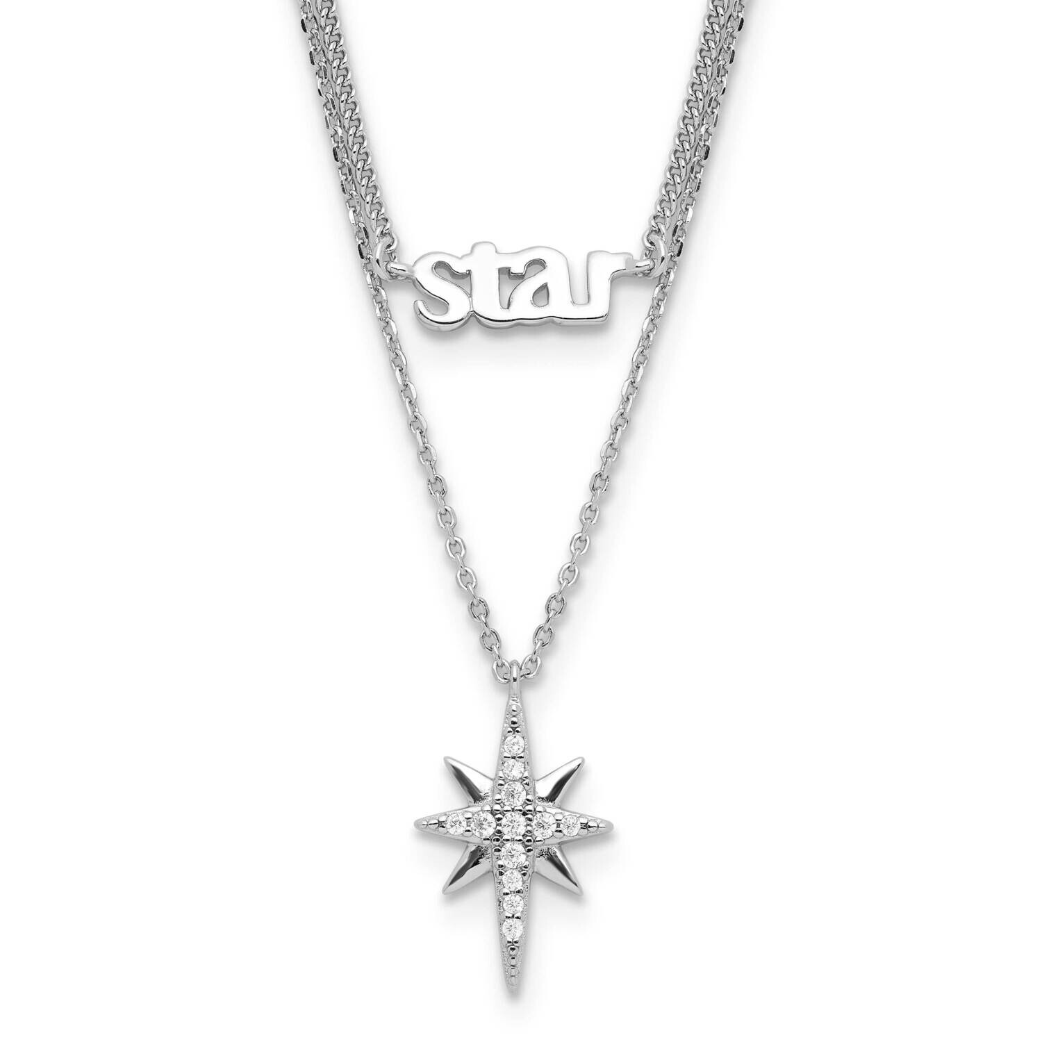 Rhod-Plate Star CZ 2 Inch Extension Layer Necklace Sterling Silver QG6690-18
