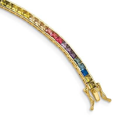 Prizma Flash Gold-Plated 7.25 Inch Channel-Set Colorful CZ Bangle Sterling Silver Gold-Tone 14k QG5…