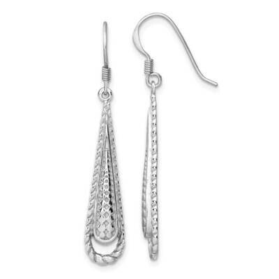 Rhod-Plated Polished Textured Long Teardrop Earrings Sterling Silver QE17073, MPN: QE17073,