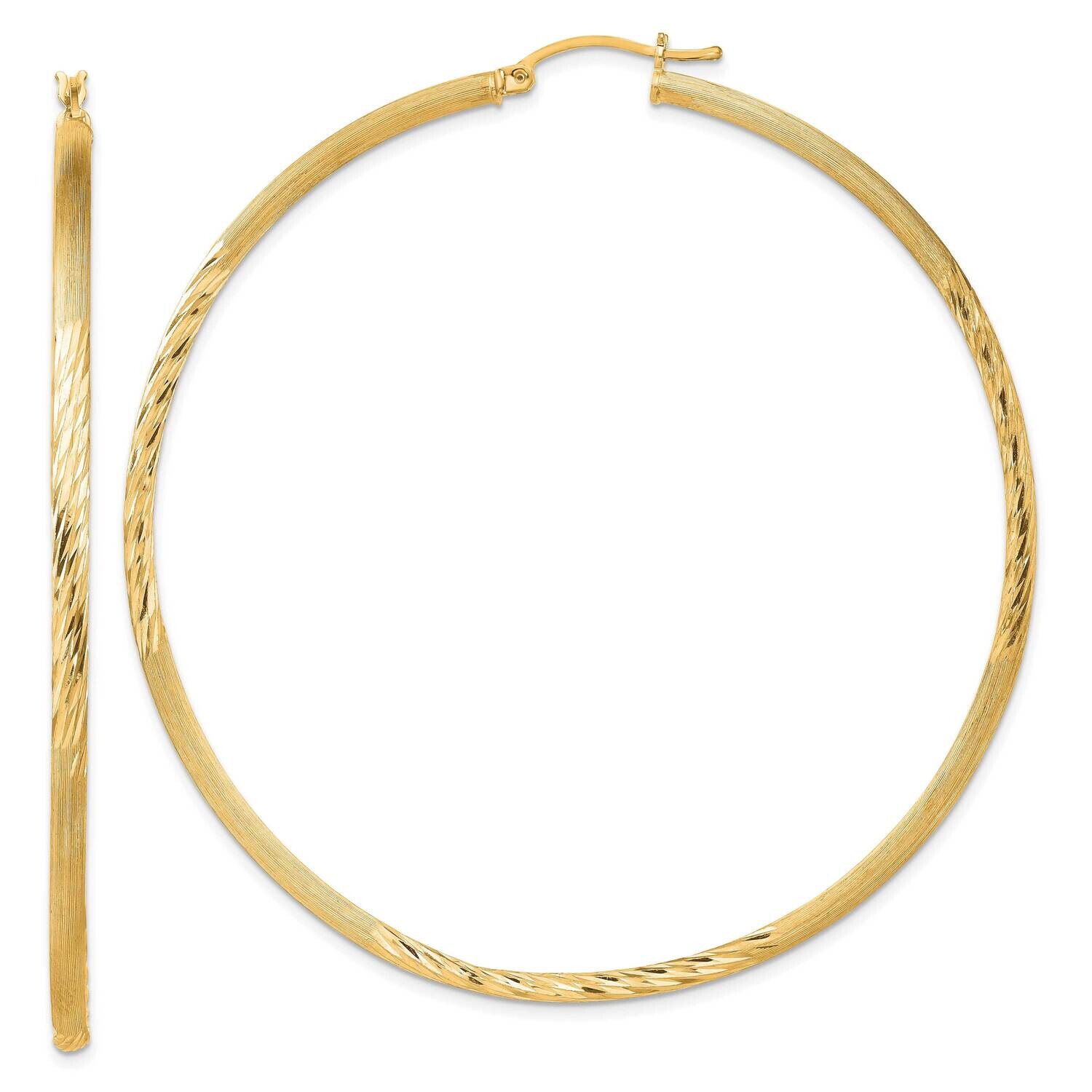Flash Gold-Plated 2.5mm Polished Satin Diamond-Cut Hoop Earrings Sterling Silver QE4434GP, MPN: QE4…