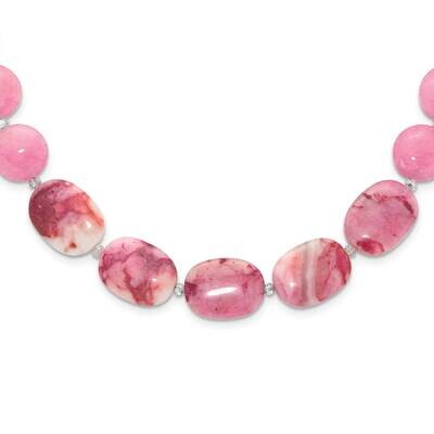 Pink Agate Pink Jade Rose Quartz Crystal Necklace Sterling Silver QH5670-24.25, MPN: QH5670-24.25,