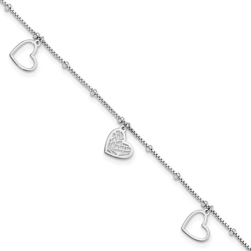 Cut Out Hearts 9 Inch Plus 1 Inch Extension Anklet Sterling Silver Rhodium-Plated QG6289-9