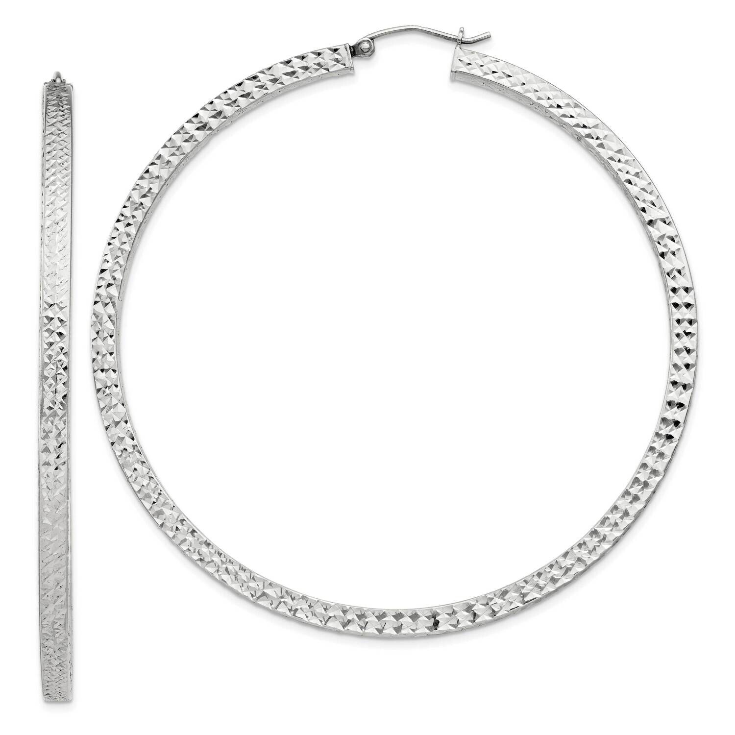 Diamond-Cut 3X65mm Square Tube Hoop Earrings Sterling Silver QE8142SP, MPN: QE8142SP,