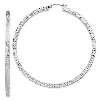 Diamond-Cut 3X65mm Square Tube Hoop Earrings Sterling Silver QE8142SP, MPN: QE8142SP,