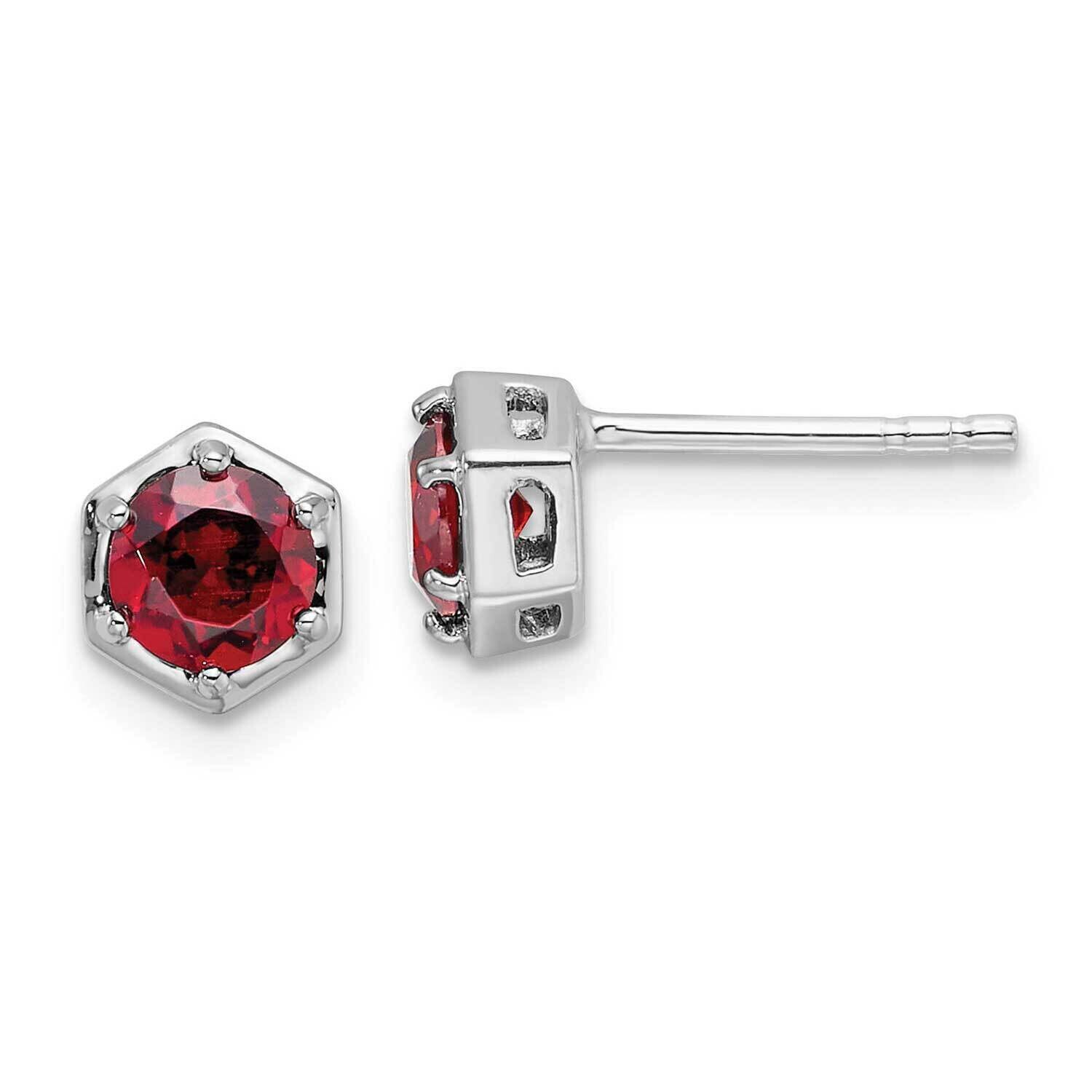 Polished Garnet Post Earrings Sterling Silver Rhodium-Plated QE17769GA, MPN: QE17769GA,