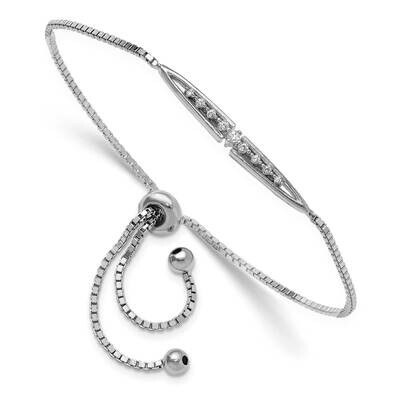 Fancy CZ Adjustable Bolo Bracelet Sterling Silver Rhodium-Plated QG6255, MPN: QG6255,
