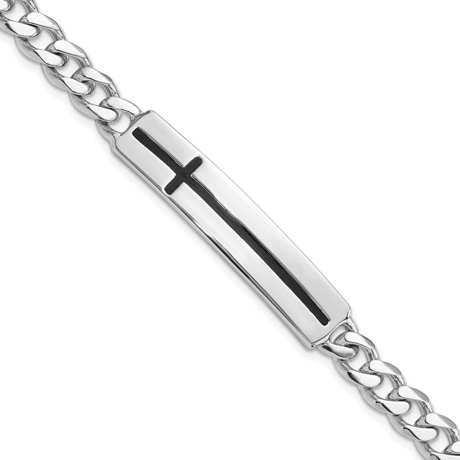 Enameled Cross On Bar Men&#39;s 8 Inch Bracelet Sterling Silver Rhodium-Plated QG6237-8 by Men&#39;s Jewelr…