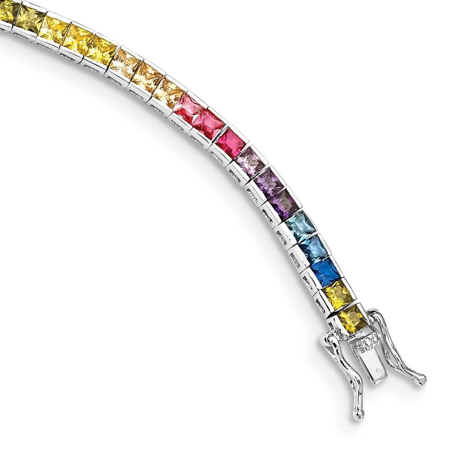 Prizma 7.25 Inch Channel-Set Colorful CZ Bracelet Sterling Silver Rhodium-Plated QG5662-7.25, MPN: …