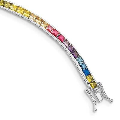 Prizma 7.25 Inch Channel-Set Colorful CZ Bracelet Sterling Silver Rhodium-Plated QG5662-7.25, MPN: …