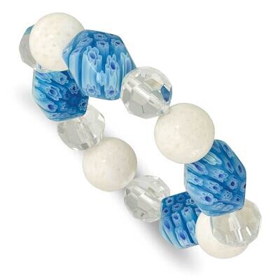 White Jade Aventurine Kangsai Glass Beaded Stretch Bracelet QH5743, MPN: QH5743,