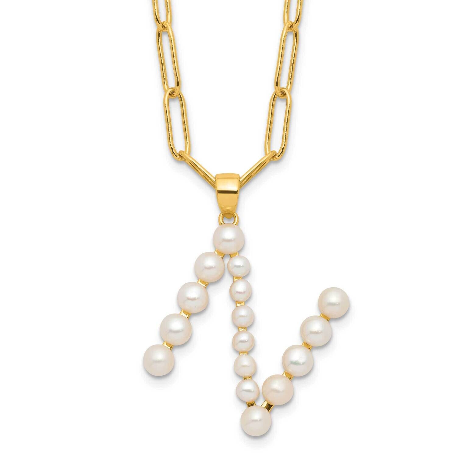 Gold-Plated 3-5.5mm Fwc Pearl Letter N 18 Inch Necklace Sterling Silver QH5808GPN-18, MPN: QH5808GP…