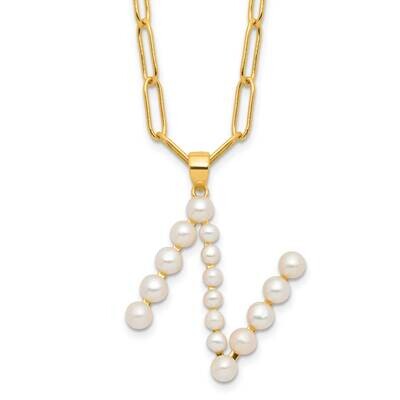Gold-Plated 3-5.5mm Fwc Pearl Letter N 18 Inch Necklace Sterling Silver QH5808GPN-18, MPN: QH5808GP…