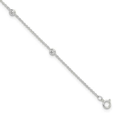 E-Coated CZ Stations 9.75 Inch Plus 1 Inch Extender Anklet Sterling Silver QG6328-9.75, MPN: QG6328…