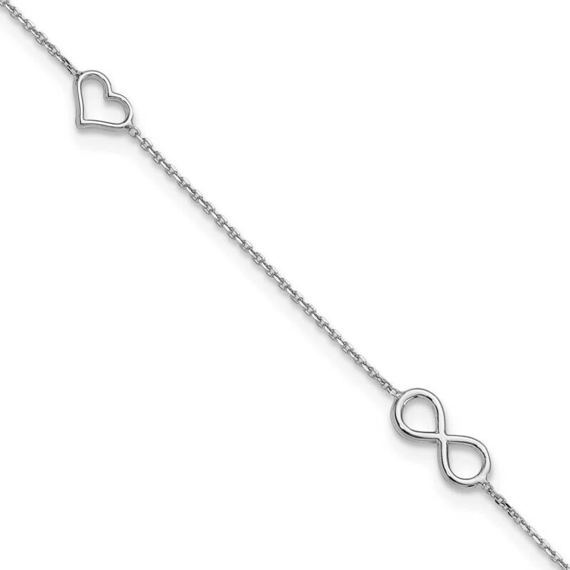 Rh-Plated Heart Infinity Symbol 9 Inch Plus 1 Inch Extender Anklet Sterling Silver QG6278-9