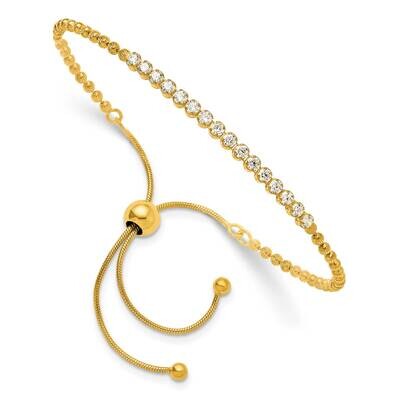 Gold-Tone Diamond-Cut CZ Adjustable Bracelet Sterling Silver Polished QG6245GP, MPN: QG6245GP,