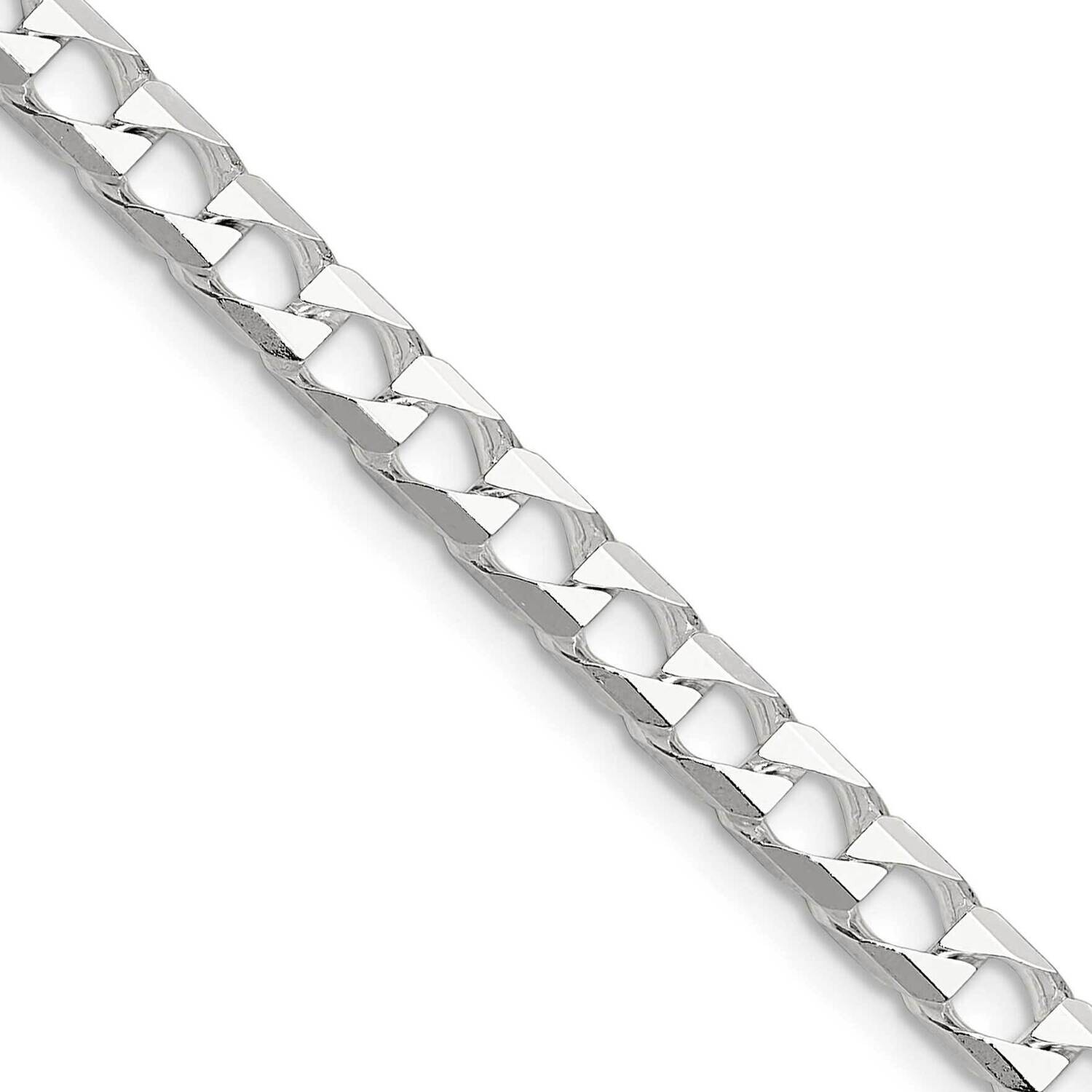 Diamond-Cut 5mm Flat Curb Link Chain 18 Inch Sterling Silver Polished QFOC180-18