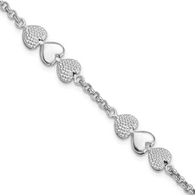 Textured Hearts 7 Inch 1 Inch Extender Bracelet Sterling Silver Rhodium-Plated QG6552-7, MPN: QG655…