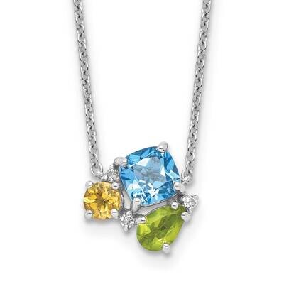 Rhodium Lt. SwiBt White Topaz Peridot Citrine 18 Inch Necklace Sterling Silver QG6738-18, MPN: QG67…