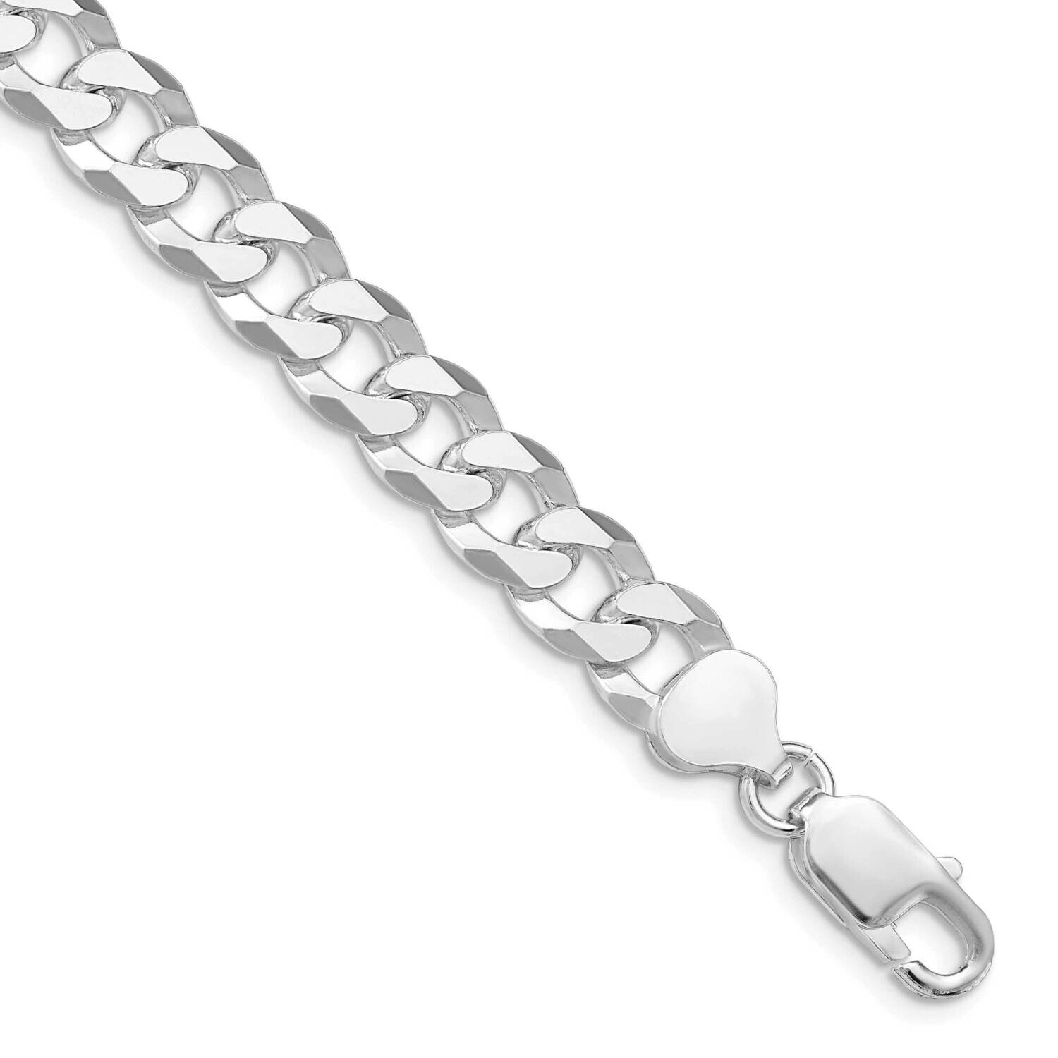 8.5mm Beveled Curb Chain 10 Inch Sterling Silver Rhodium-Plated QFB210R-10