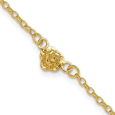 Gold-Tone Flower Charm 9 Inch Anklet Sterling Silver QG665GP-9, MPN: QG665GP-9,