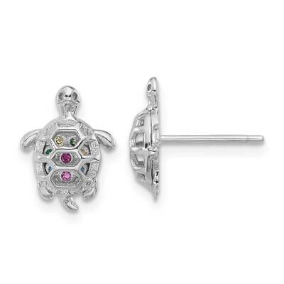 Multi-Color CZ Turtle Post Earrings Sterling Silver Rhodium-Plated QE17563, MPN: QE17563,