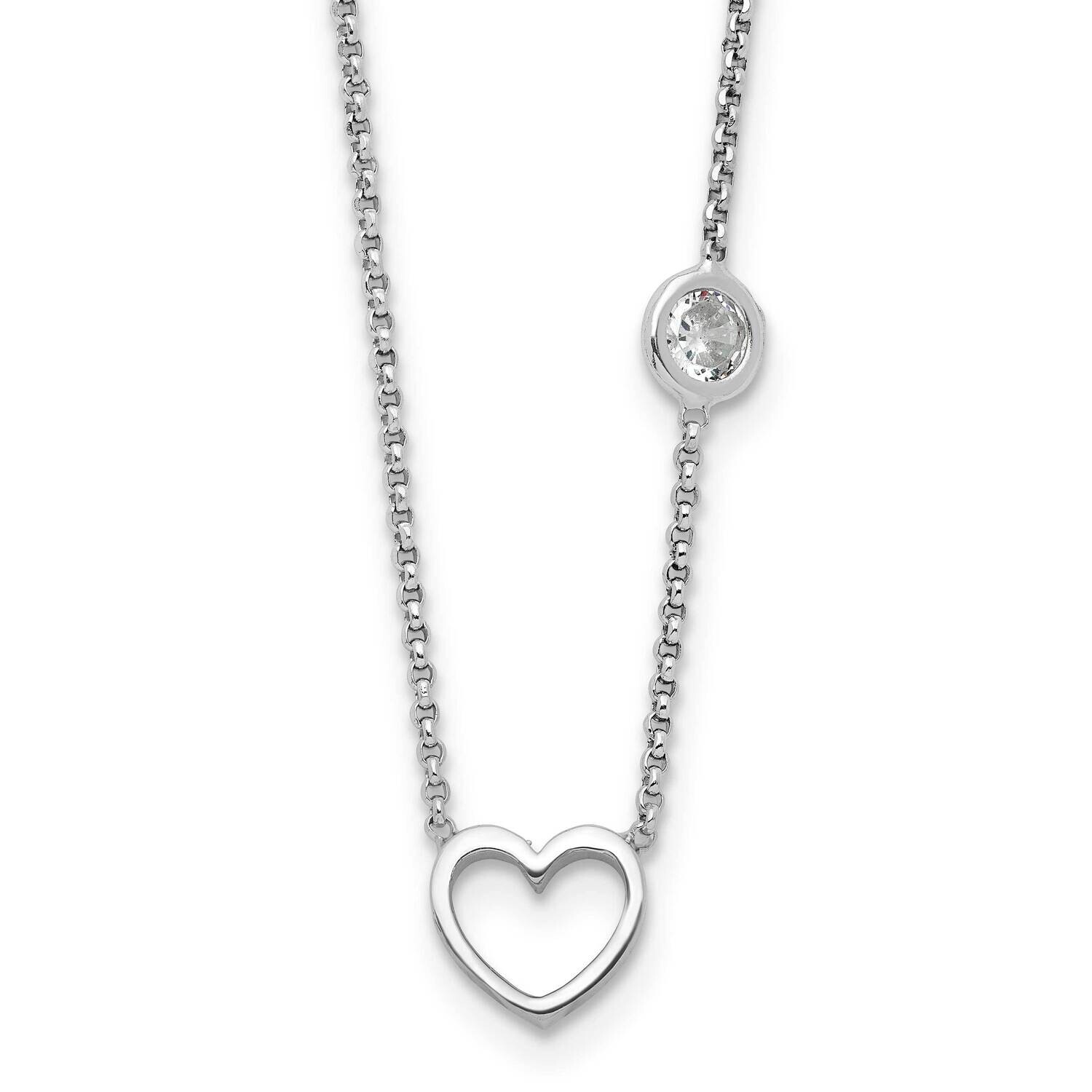 CZ &amp; Heart 2 Inch Extender Children&#39;s Necklace Sterling Silver Rhodium-Plated QG6732-16, MPN: QG673…