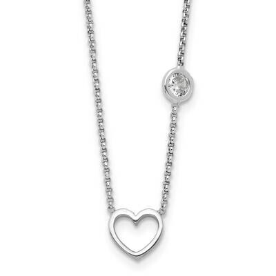 CZ &amp; Heart 2 Inch Extender Children&#39;s Necklace Sterling Silver Rhodium-Plated QG6732-16, MPN: QG673…