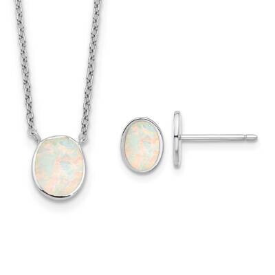 Rh-Pl Cr.Opal Oval 16 Inch Necklace 1.75 Ext/Earring Set Sterling Silver QG6723SET, MPN: QG6723SET,