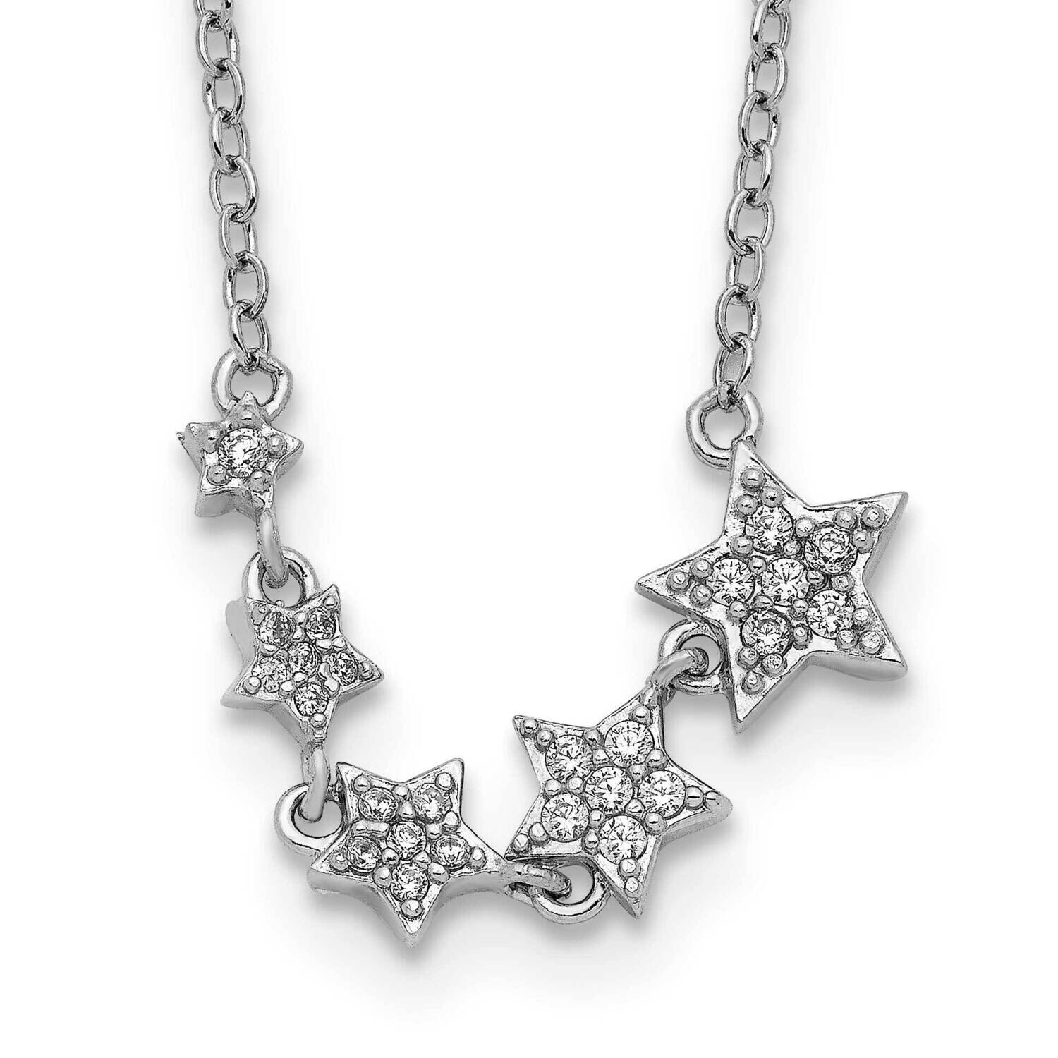 Rh-Plated Graduating CZ Stars 2 Inch Extender Necklace Sterling Silver QG5678-16, MPN: QG5678-16, 1…