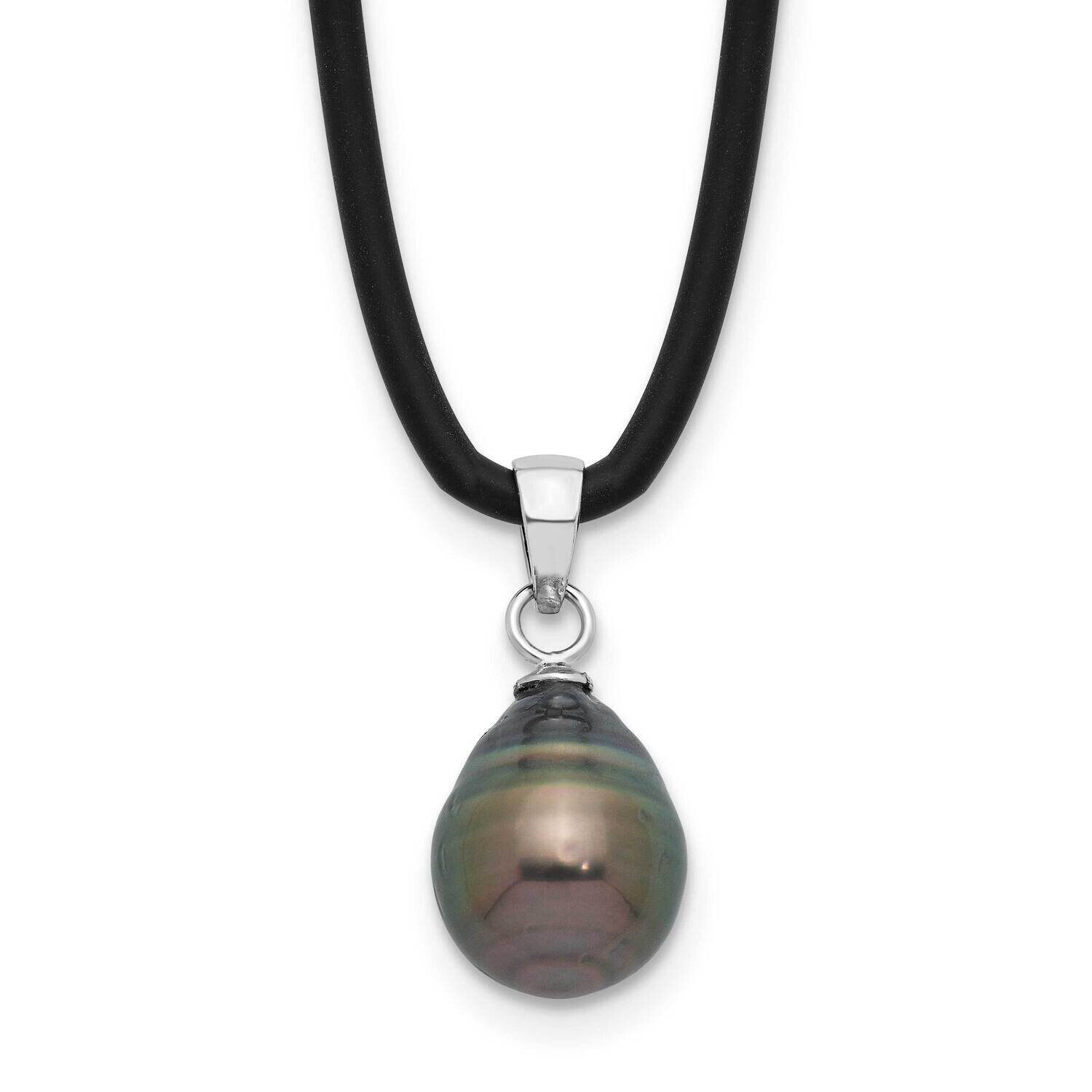 Rh-Plated Tahitian Pearl 18 Inch Black Silicone Necklace Sterling Silver QH5772-18 by Men&#39;s Jewelry…
