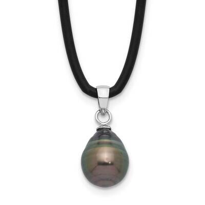 Rh-Plated Tahitian Pearl 18 Inch Black Silicone Necklace Sterling Silver QH5772-18 by Men&#39;s Jewelry…