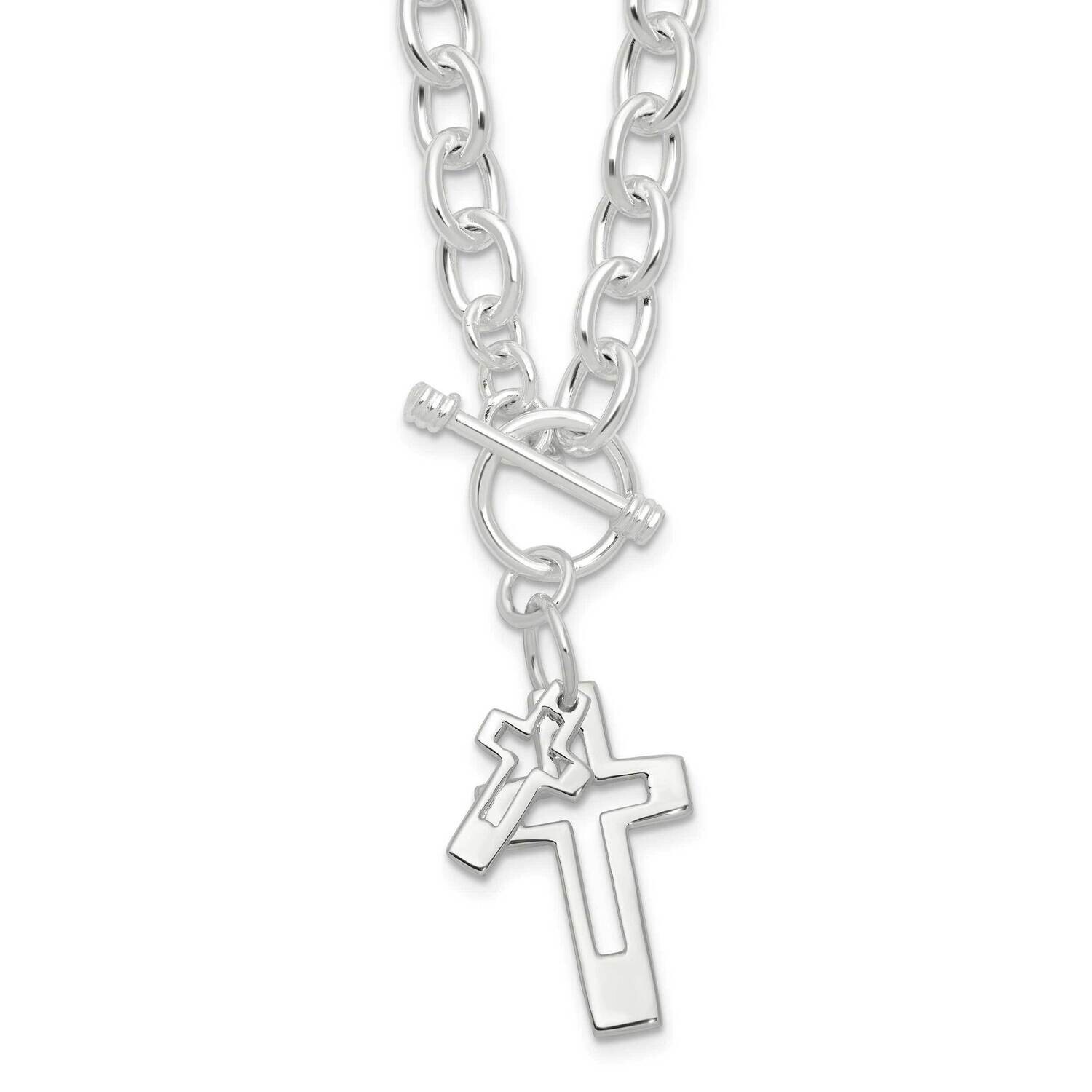 E-Coated Double Open Cross Toggle 18 Inch Necklace Sterling Silver QG6567E, MPN: QG6567E,