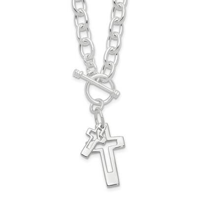 E-Coated Double Open Cross Toggle 18 Inch Necklace Sterling Silver QG6567E, MPN: QG6567E,