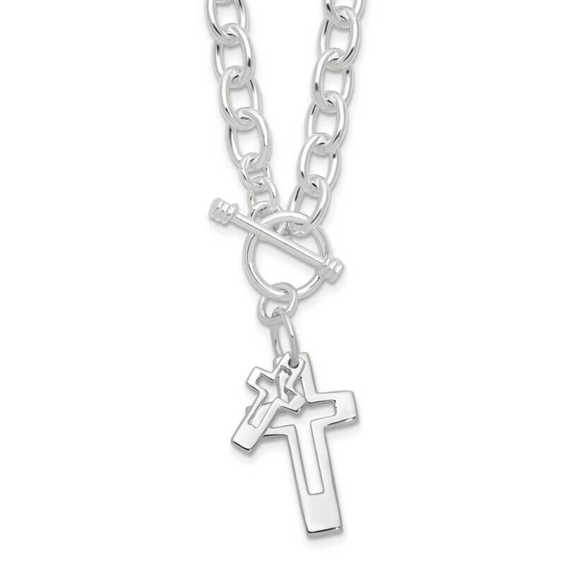 E-Coated Double Open Cross Toggle 18 Inch Necklace Sterling Silver QG6567E, MPN: QG6567E,