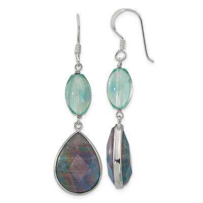 Fluorite &amp; Labradorite Teardrop Dangle Earrings Sterling Silver Polished QE17360, MPN: QE17360,