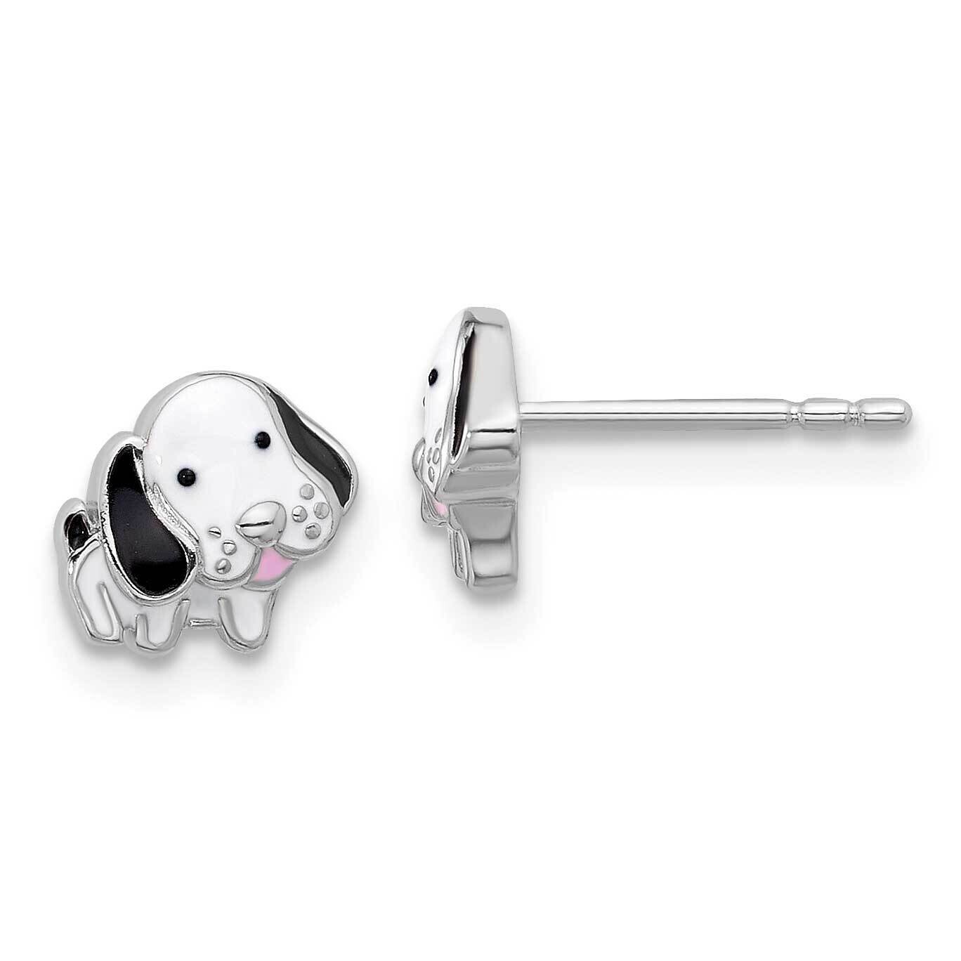 Rhodium-Plated Black White Enamel Dog Post Earrings Sterling Silver QE17590, MPN: QE17590,