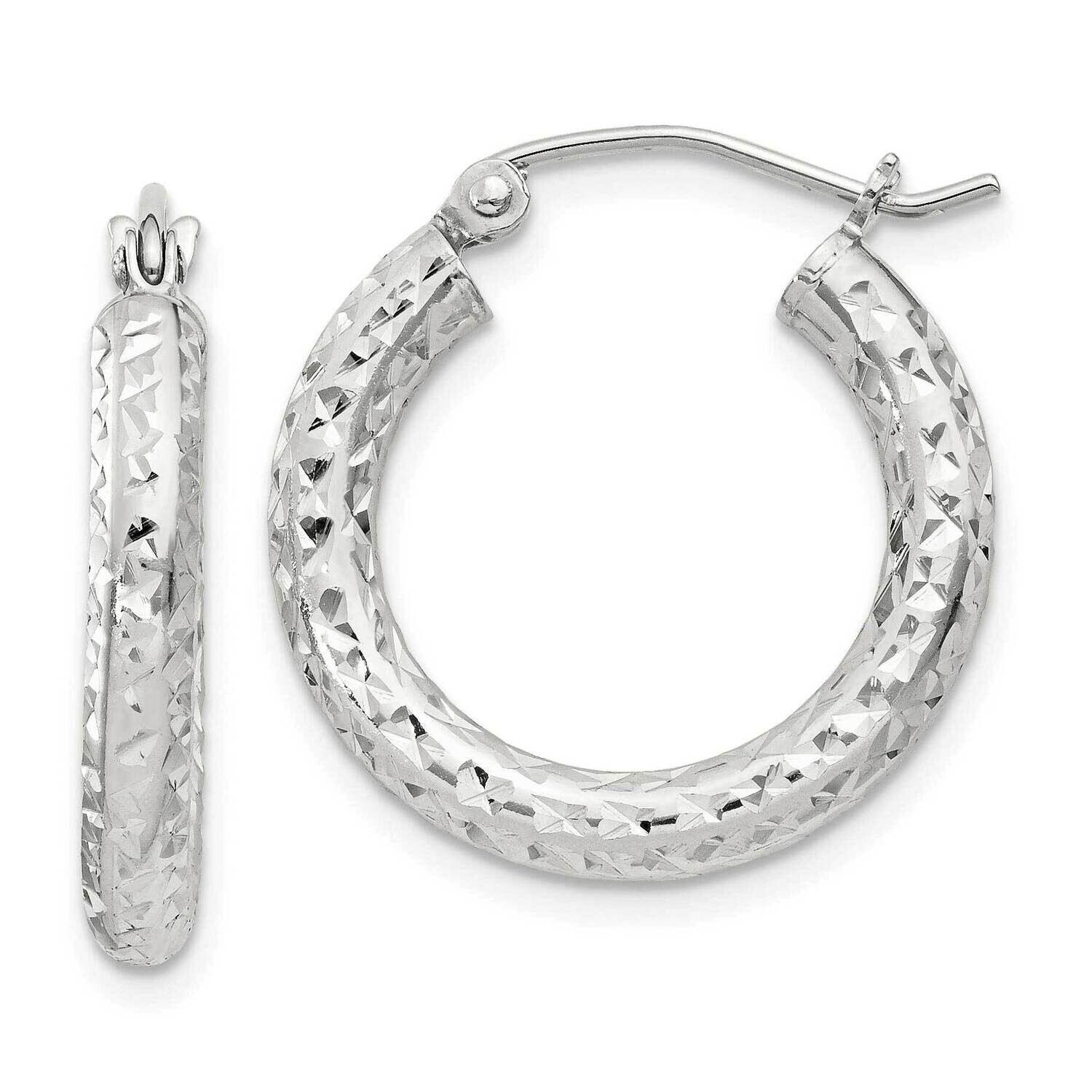 Diamond-Cut 3X20mm Hoop Earrings Sterling Silver QE8086SP, MPN: QE8086SP,