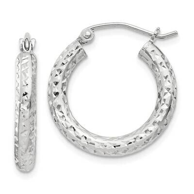 Diamond-Cut 3X20mm Hoop Earrings Sterling Silver QE8086SP, MPN: QE8086SP,