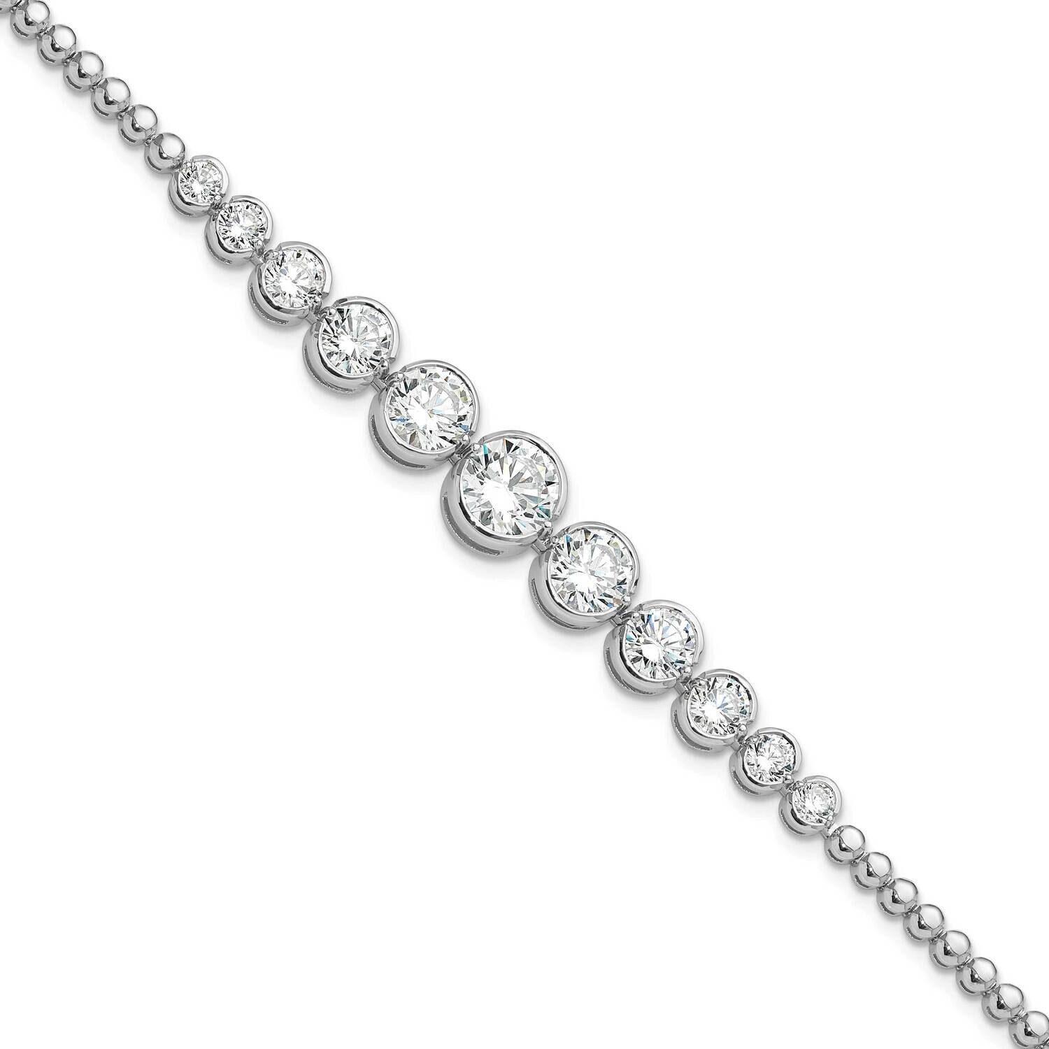 Polished Graduated CZ Bracelet 8 Inch Sterling Silver Rhodium-Plated QG6426-7.25, MPN: QG6426-7.25,