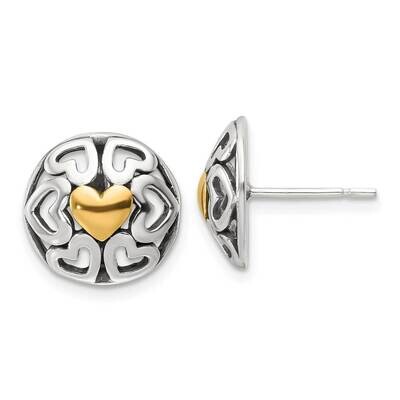 Gold-Tone Polished &amp; Antiqued Heart Circle Post Earrings Sterling Silver QE17503, MPN: QE17503,