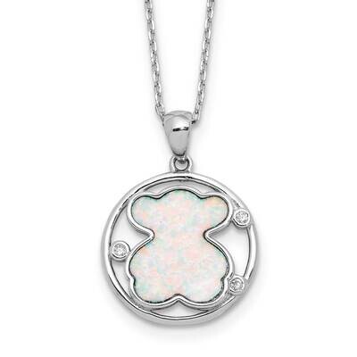 Rh-Plated CZ Cr Opal Inlay Bear 16 Inch 2 Inch Extension Necklace Sterling Silver QG6676-16, MPN: Q…