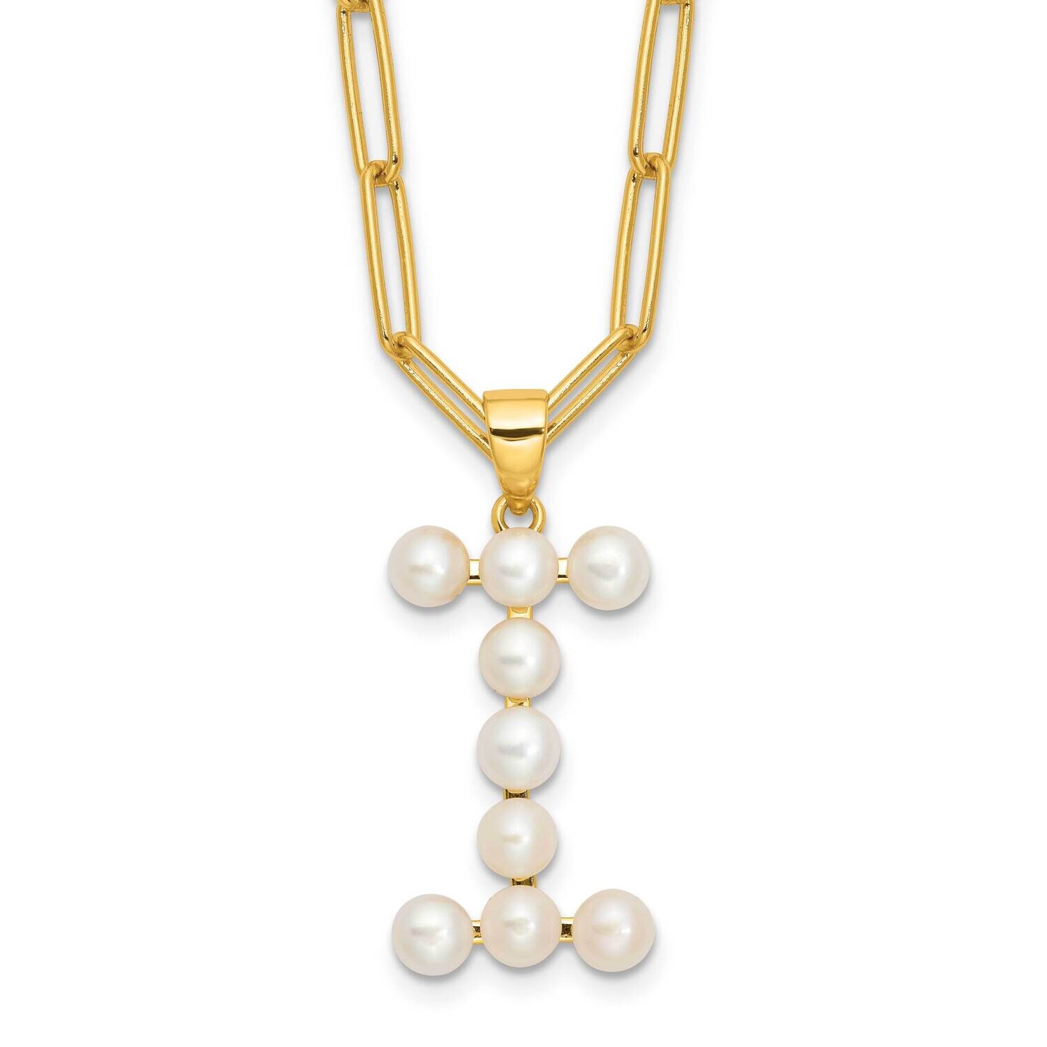 Gold-Plated 3-5.5mm Fwc Pearl Letter I 18 Inch Necklace Sterling Silver QH5808GPI-18, MPN: QH5808GP…