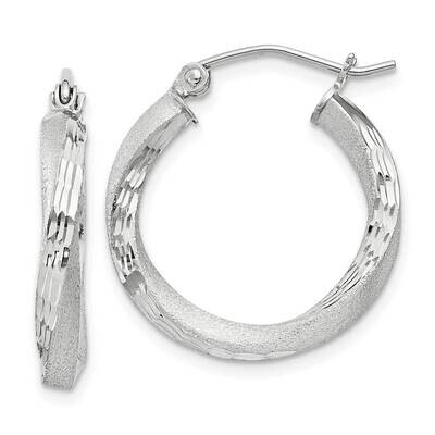 Diamond-Cut Twisted 3X20mm Hoop Earrings Sterling Silver Satin QE4610SP, MPN: QE4610SP,