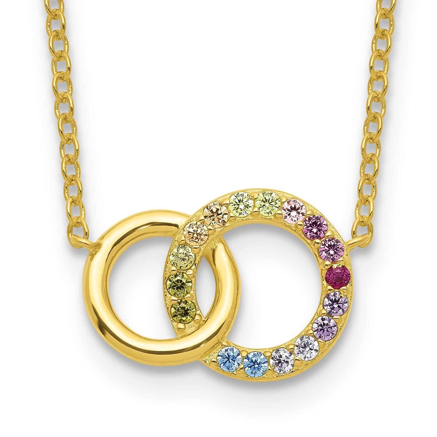 Prizma Flash Gold-Plated 16 Inch Colorful CZ Intertwined Circle Necklace 2 Inch Extender Sterling S…