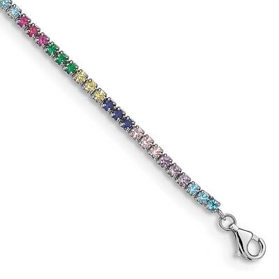 Prizma 7 Inch Colorful CZ Bracelet 1 Inch Extender Sterling Silver Rhodium-Plated QG5050-7, MPN: QG…