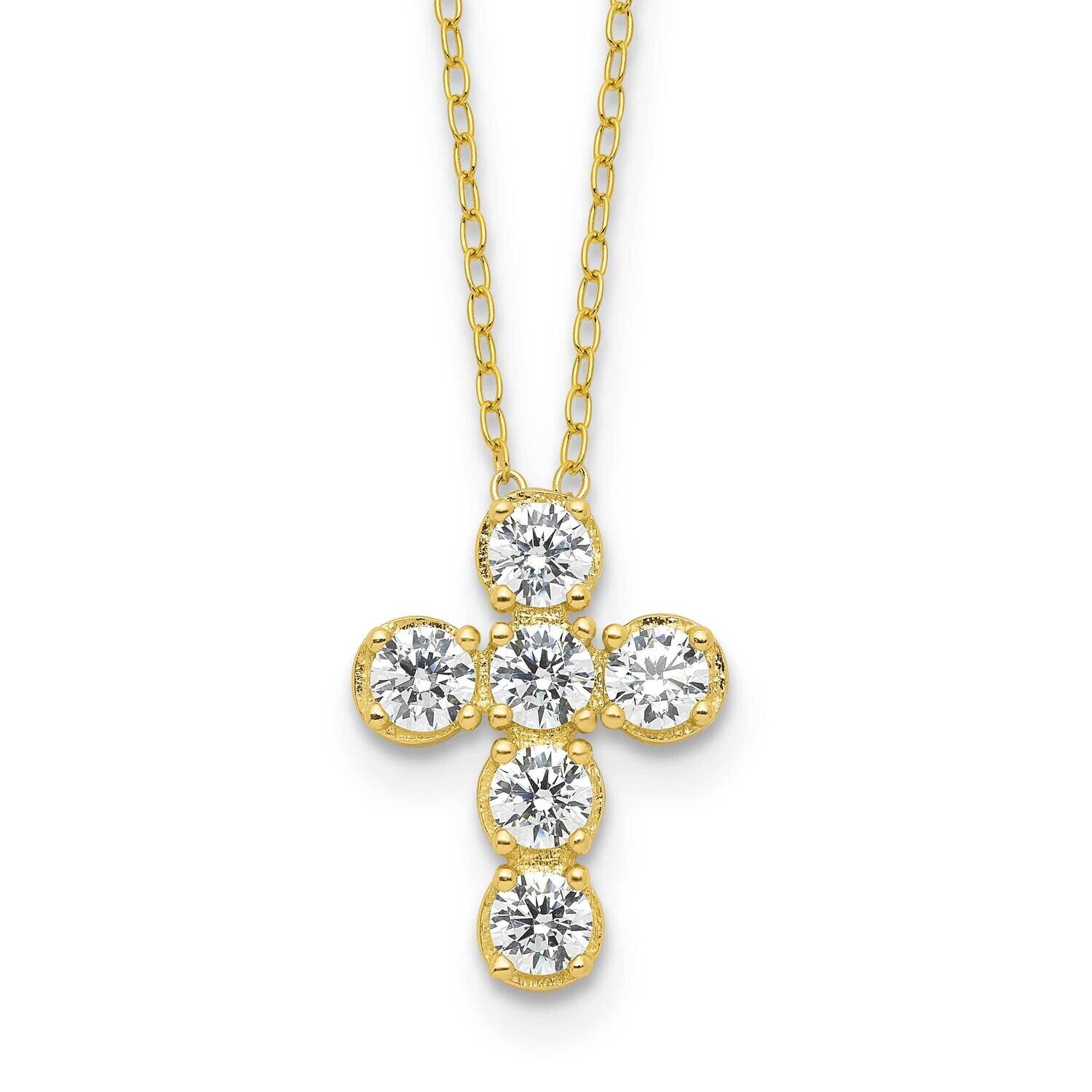 Gold-Tone CZ Cross 16 Inch 2 Inch Extension Necklace Sterling Silver QG6572GP-16, MPN: QG6572GP-16,