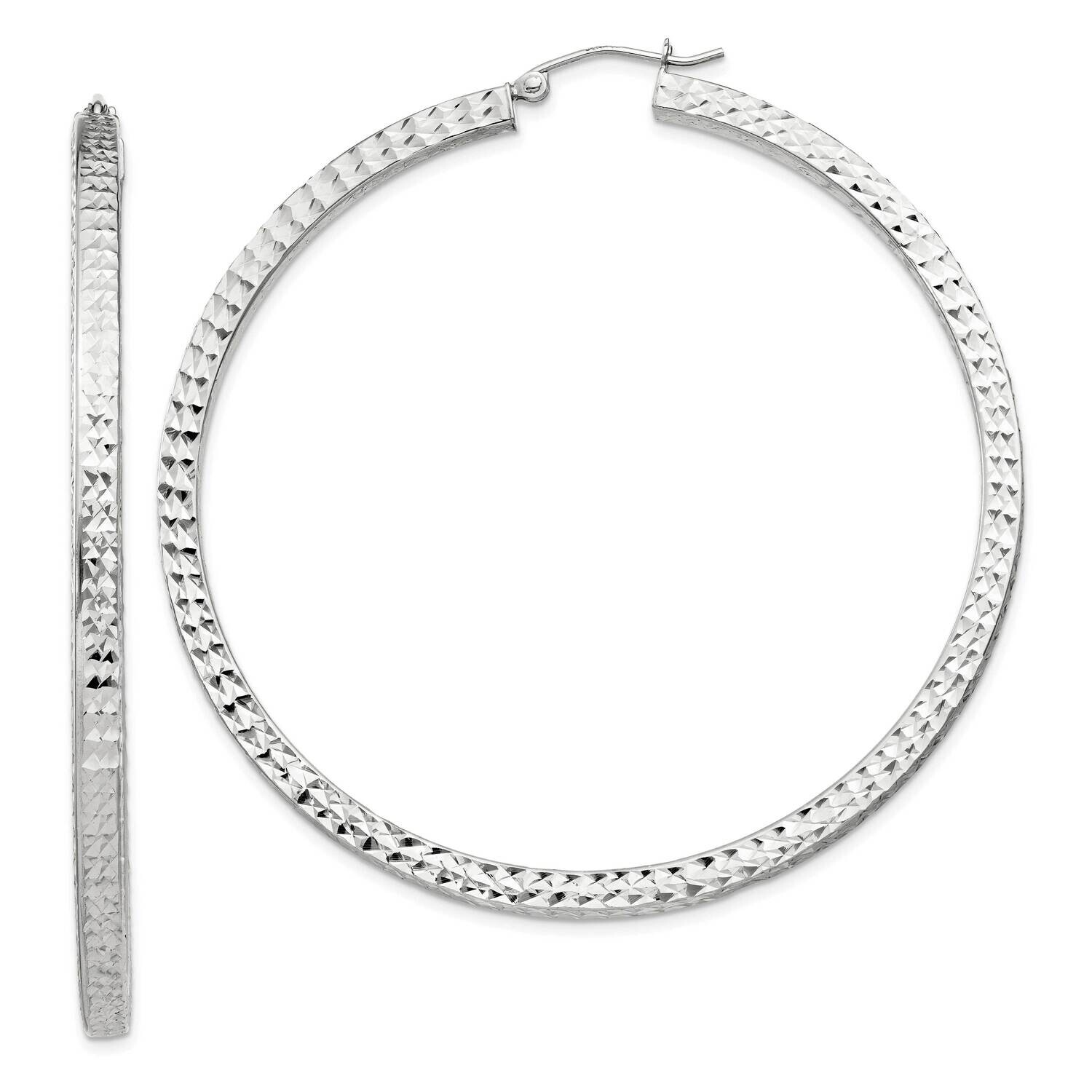 Diamond-Cut 3X60mm Square Tube Hoop Earrings Sterling Silver QE8141SP, MPN: QE8141SP,