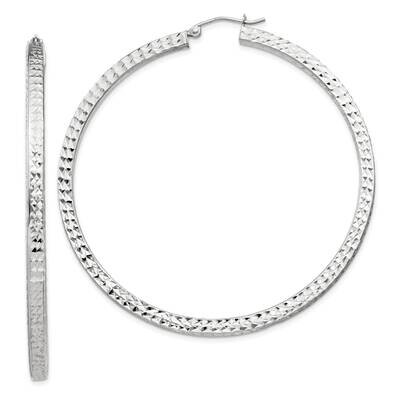 Diamond-Cut 3X60mm Square Tube Hoop Earrings Sterling Silver QE8141SP, MPN: QE8141SP,