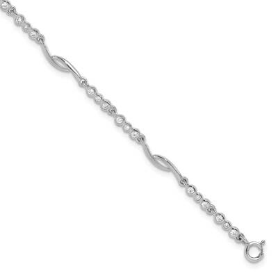 Polished CZ 2 Inch Extender Bracelet Sterling Silver Rhodium-Plated QG6444-6.5, MPN: QG6444-6.5,