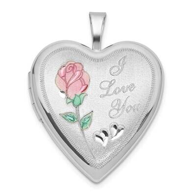 Rh-Plate Polish Satin Epoxy 20mm I Love You Heart Locket Sterling Silver QLS1121, MPN: QLS1121,